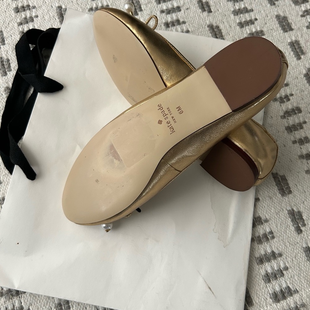 Kate Spade Gold Loafers with Bow Detail - Picture 3 of 4